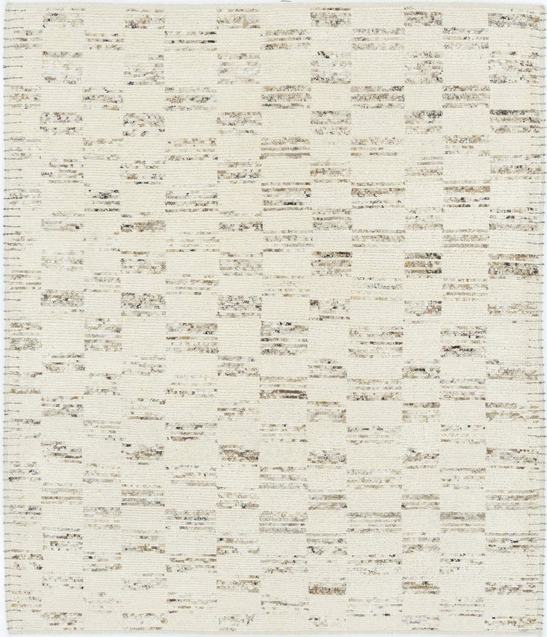 Alfombra Warm Grain Bower de lana color marfil, tejido tribal texturizado anudado a mano, alfombra de área color crema marfil de 8x10 imagen 1