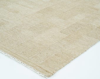 Alfombra Soft Ground Dawn Honey Wool, tejida a mano con pelo corto y tejido plano, alfombra cálida color miel de 8x10