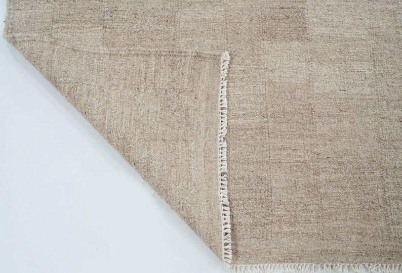 Zachte, laagpolige, camelkleurige wollen vloerkleed, handgeweven, platgeweven, warme camelkleurige vloerkleed 8x10 afbeelding 5