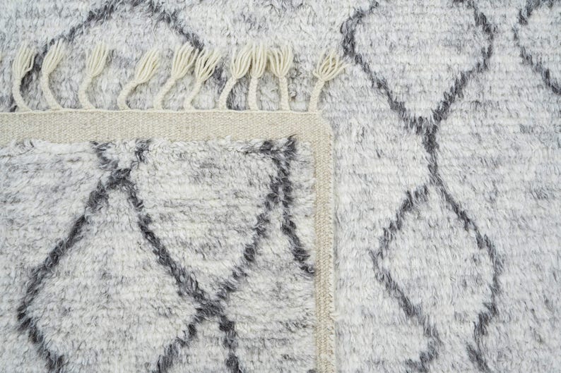 Hoogpolig wollen vloerkleed Bloom Storm, handgeknoopt, pluche, hoog-laagpolig, antracietblauw, vloerkleed 8x10 afbeelding 3