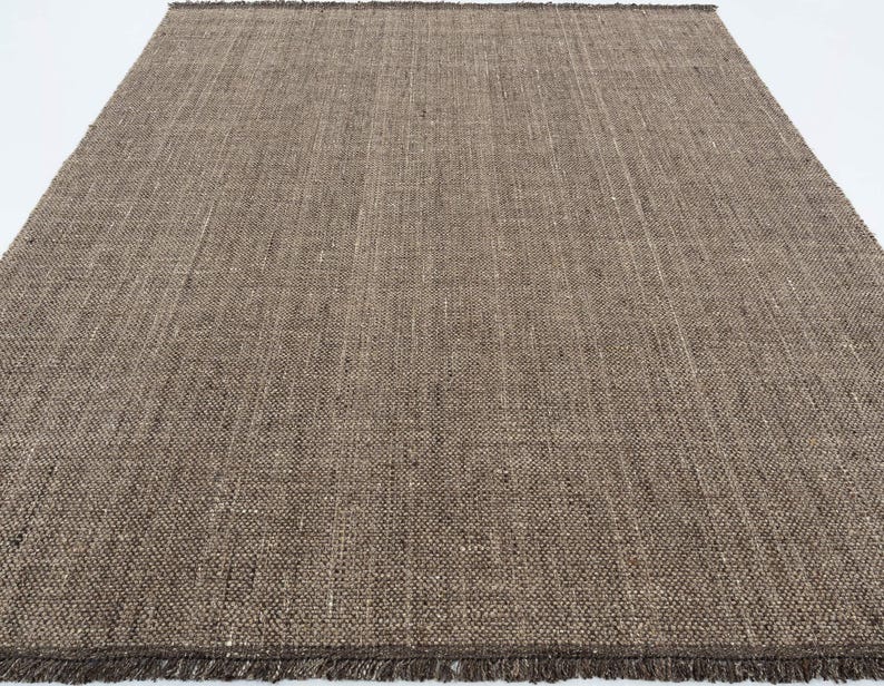 Woven Ridge Cupola Honey wollen vloerkleed, handgeweven ribbelweefsel met richtingspatroon, warm honingkleurig vloerkleed 8x10 afbeelding 3