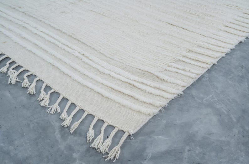 Warm Grain Cardamom Ivory wollen vloerkleed, handgeknoopt met een gestructureerd tribaal weefsel, ivoorkleurig crèmekleurig vloerkleed 8x10 afbeelding 7