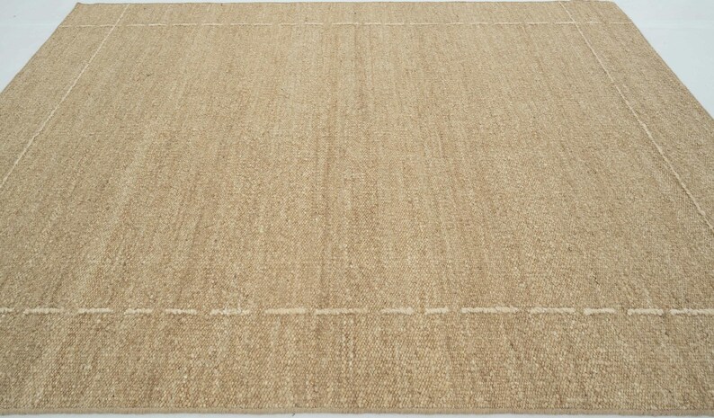 Geweven Ridge Azuriet Camel wollen vloerkleed, handgeweven ribbels met richtingspatroon, warm camelkleurig vloerkleed 8x10 afbeelding 8