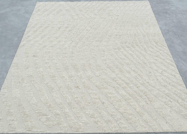 Still Water Burnish Ivory Wool Rug, Hand-Knotted Tonal Washed Pattern, Ivory Cream Area Rug 8x10 image 3