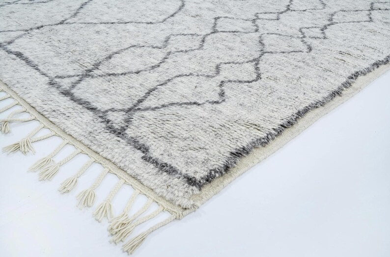 Hoogpolig wollen vloerkleed Bloom Storm, handgeknoopt, pluche, hoog-laagpolig, antracietblauw, vloerkleed 8x10 afbeelding 7
