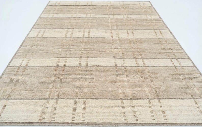 Tapete de lã creme com textura de cobre e grãos quentes, tecido tribal texturizado feito à mão, tapete creme 8x10 imagem 3