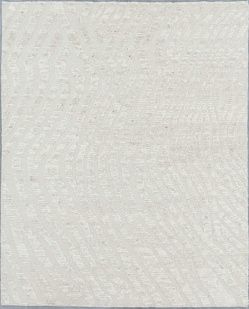 Still Water Burnish Ivory Wool Rug, Hand-Knotted Tonal Washed Pattern, Ivory Cream Area Rug 8x10 image 2