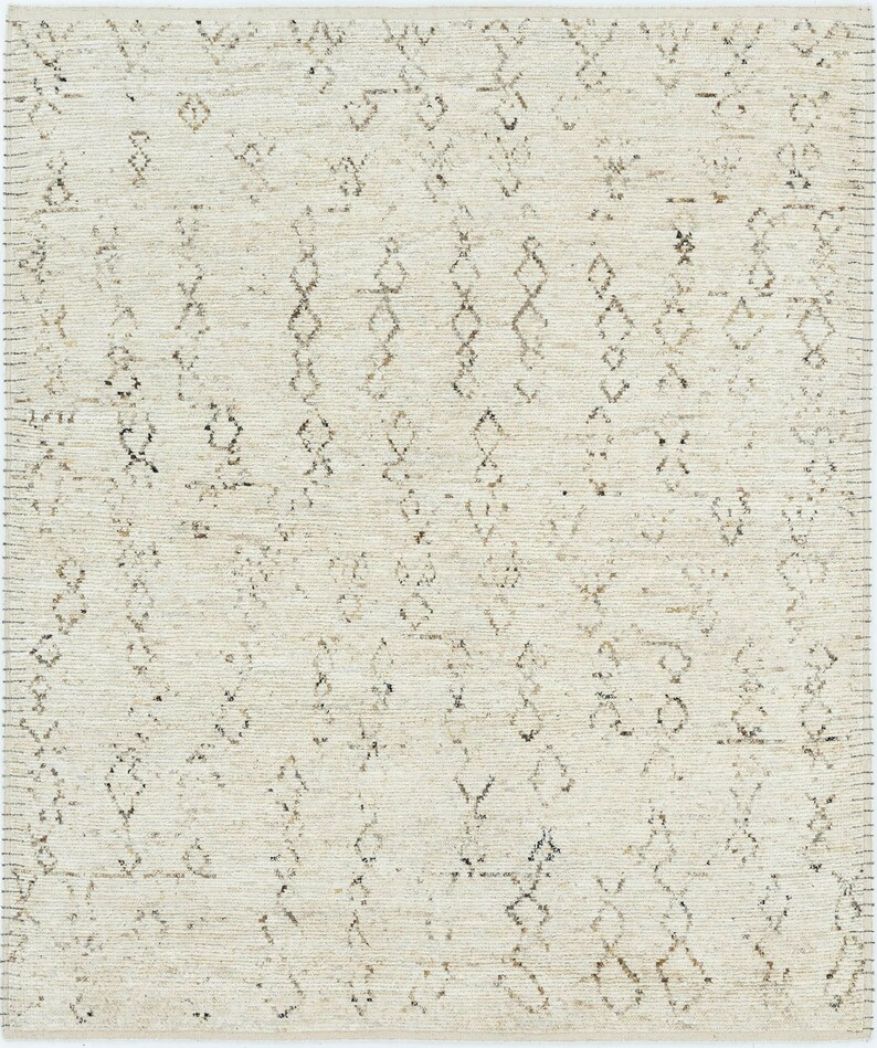 Tapis Warm Grain Candle en laine ivoire, tissage tribal texturé noué à la main, tapis crème ivoire 8x10 image 1