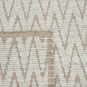 Warm Grain Breeze Elfenbeinfarbener Wollteppich, handgeknüpft, strukturiertes Tribal-Webmuster, elfenbeinfarbener Teppich 8x10 Bild 3