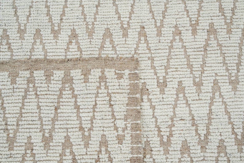 Warm Grain Breeze Elfenbeinfarbener Wollteppich, handgeknüpft, strukturiertes Tribal-Webmuster, elfenbeinfarbener Teppich 8x10 Bild 3