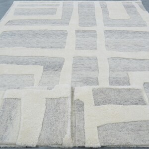 Warm Grain Cleary Ivory wollen vloerkleed, handgeknoopt met een gestructureerd tribaal weefsel, ivoorkleurig crèmekleurig vloerkleed 8x10 afbeelding 3