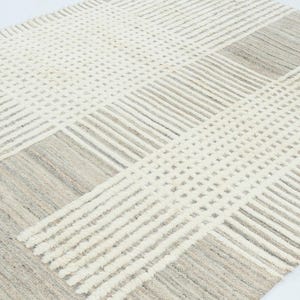 Warm Grain Bog Ivory Wollteppich, handgeknüpft, strukturiertes Tribal-Webmuster, elfenbeinfarbener Teppich (8x10) Bild 6