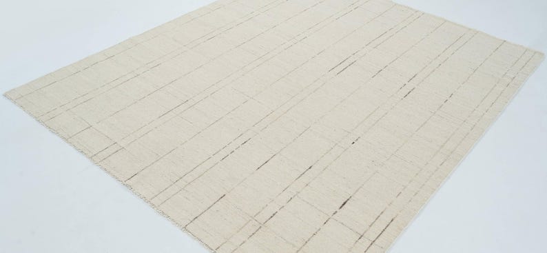 Dywan wełniany Woven Ridge Arbor Ivory, tkany ręcznie, prążkowany, splot kierunkowy, kremowo-kość słoniowa, 8x10 zdjęcie 4