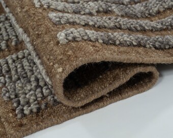 Open Field Basin Honey Wool Rug, Hand-Knotted Minimal Open Weave, Warm Honey Area Rug 8x10