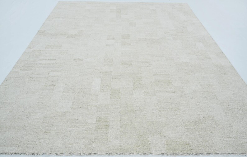 Tapete Soft Ground Dill Cream em lã, tecido à mão com trama plana de pelo baixo, tapete creme 8x10 imagem 4