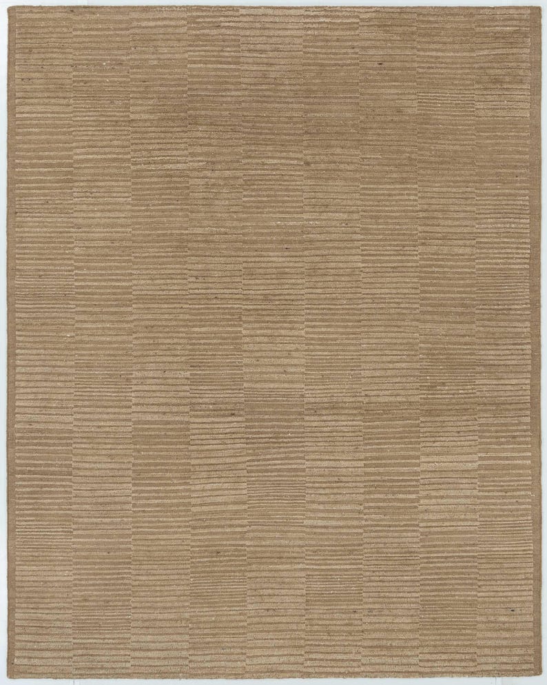 Deep Pile Crest Camel Wool Rug, Hand-Knotted Plush High-Low Pile, Warm Camel Area Rug 8x10 image 1
