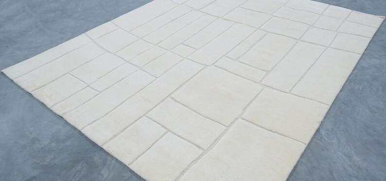 Quiet Weave Bramble Ivory Wool Rug, Hand-Knotted Tone-on-Tone Subtle Texture, Ivory Cream Area Rug 8x10 image 4