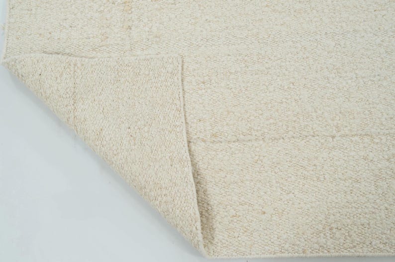 Woven Ridge Ash Ivory Wool Rug, Hand-Woven Ribbed Directional Weave, Ivory Cream Area Rug 8x10 image 5