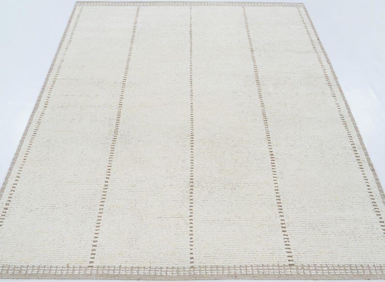 Warm Grain Clover Ivory Wool Rug, Hand-Knotted Textured Tribal Weave, Ivory Cream Area Rug 8x10 image 2