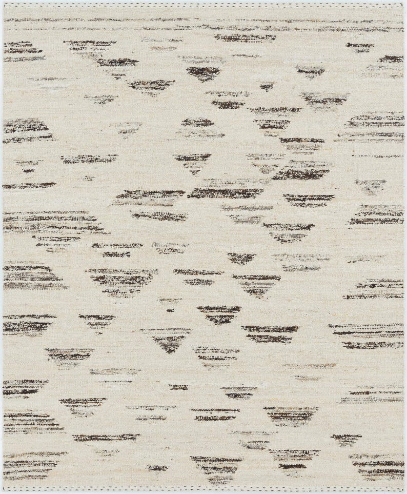 Varmkornig berylkrämfärgad ullmatta, handvävd texturerad tribalväv, krämfärgad matta 8x10 bild 1