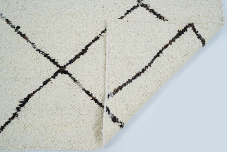 Tapis Warm Grain Cress en laine ivoire, tissé à la main, motif tribal texturé, tapis crème ivoire 8x10 image 6