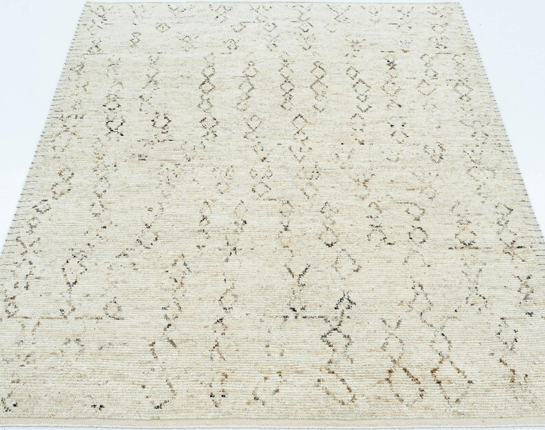 Tapis Warm Grain Candle en laine ivoire, tissage tribal texturé noué à la main, tapis crème ivoire 8x10 image 3