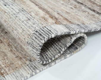 Hochfloriger, korallenfarbener Wollteppich in Taupe-Tönen, handgeknüpft, mit hohem, niedrigem Flor, graubeige-taupefarbener Teppich, 8x10