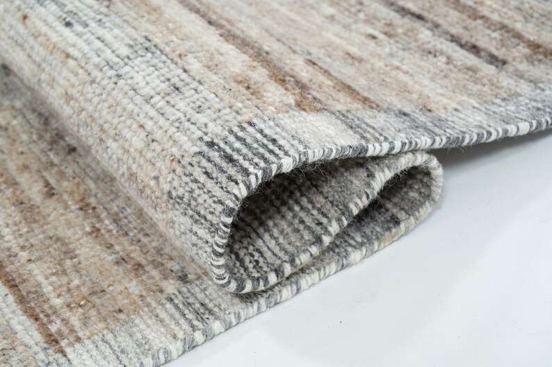 Tapis en laine à poils longs couleur taupe corail, noué à la main, à poils longs et courts, tapis grège taupe 8x10 image 1