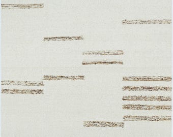 Warm Grain Beam Ivory wollen vloerkleed, handgeweven met een gestructureerd tribaal patroon, ivoorkleurig crèmekleurig vloerkleed 8x10