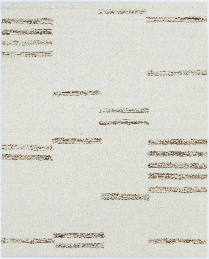Alfombra de lana color marfil Warm Grain Beam, tejida a mano con textura tribal, alfombra color crema marfil de 8x10 imagen 1