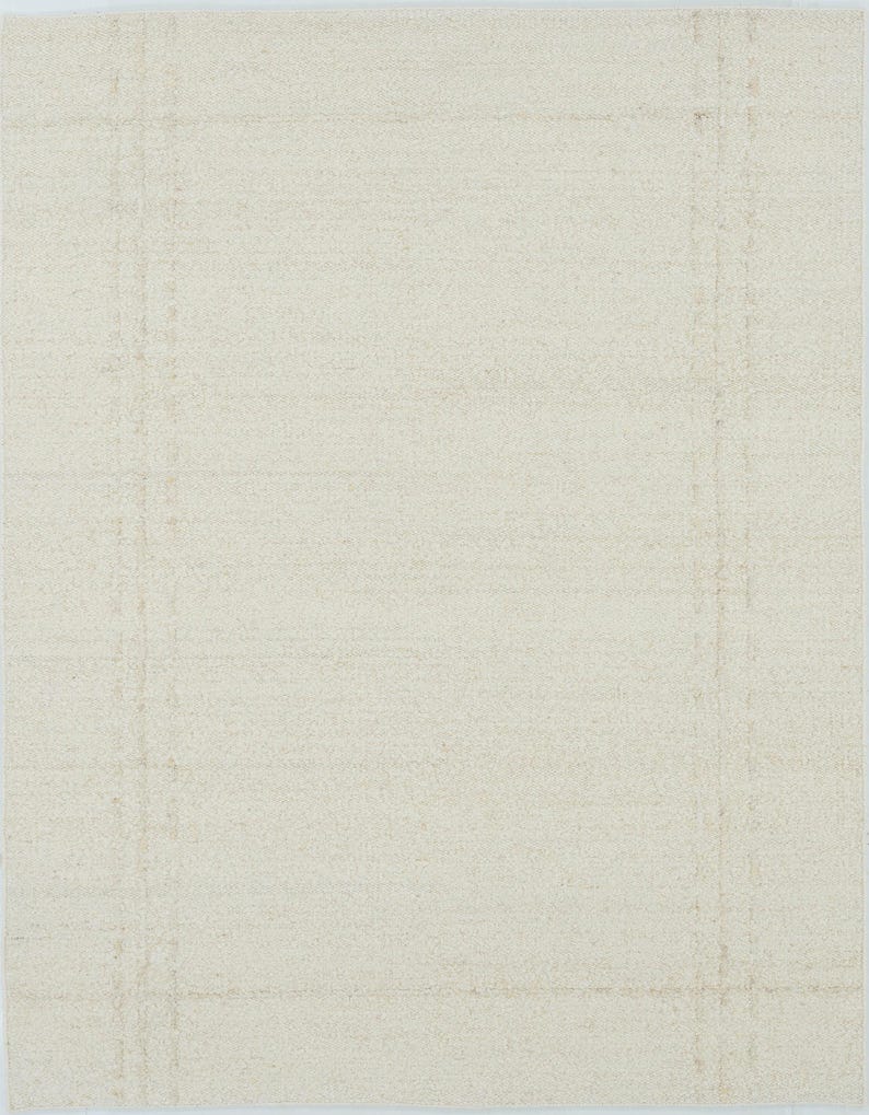 Woven Ridge Ash Ivory Wool Rug, Hand-Woven Ribbed Directional Weave, Ivory Cream Area Rug 8x10 image 1