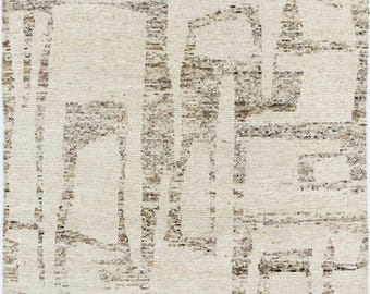 Tapete Warm Grain Bench em lã marfim, tecido tribal texturizado feito à mão, tapete de área creme marfim 8x10