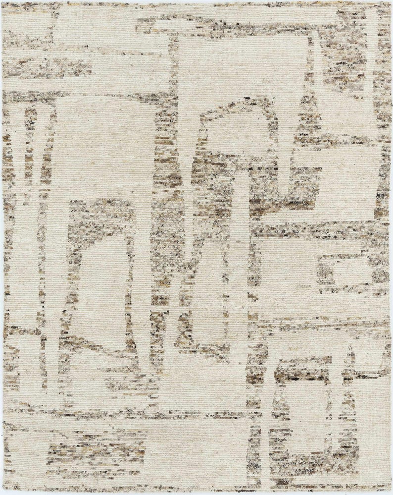Warm Grain Bench Ivory wollen vloerkleed, handgeknoopt, gestructureerd tribaal weefsel, ivoorkleurig crèmekleurig vloerkleed 8x10 afbeelding 1
