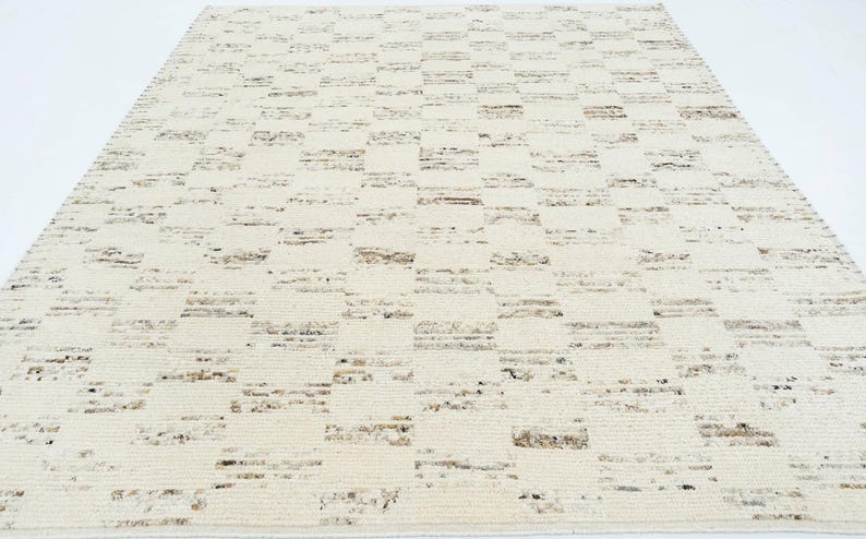 Alfombra Warm Grain Bower de lana color marfil, tejido tribal texturizado anudado a mano, alfombra de área color crema marfil de 8x10 imagen 3