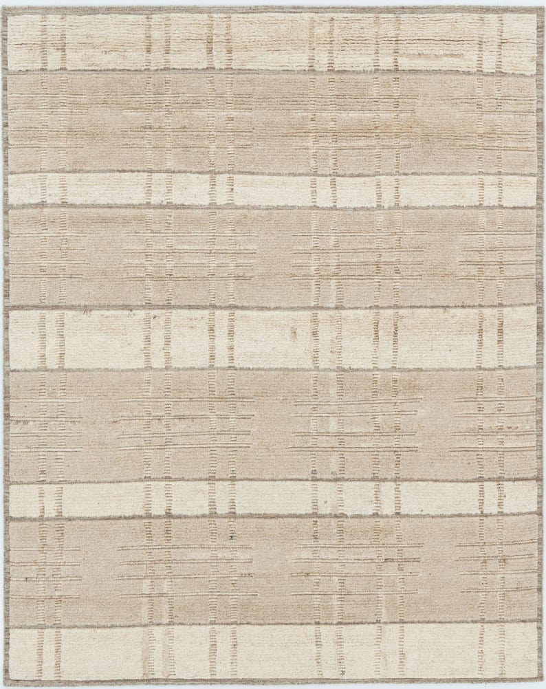Tapete de lã creme com textura de cobre e grãos quentes, tecido tribal texturizado feito à mão, tapete creme 8x10 imagem 2