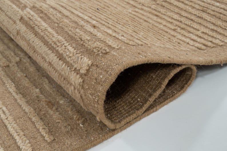 Deep Pile Crest Camel Wool Rug, Hand-Knotted Plush High-Low Pile, Warm Camel Area Rug 8x10 image 8