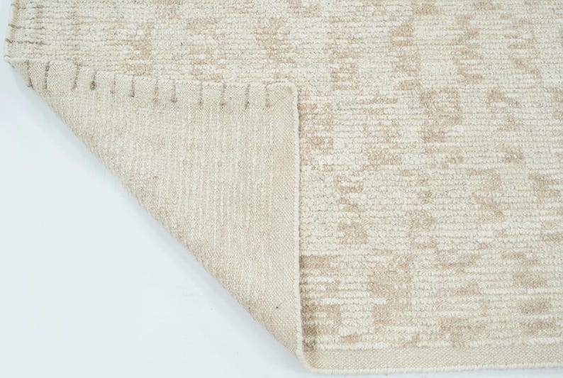 Warm Grain Billow Ivory Wool Rug, Hand-Knotted Textured Tribal Weave, Ivory Cream Area Rug 8x10 image 5