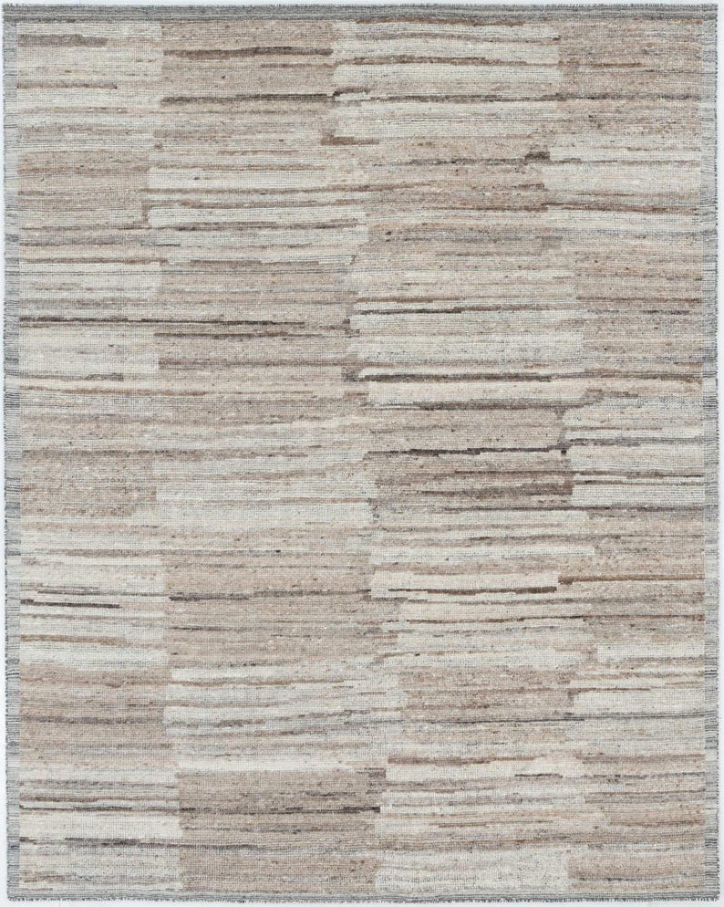 Tapis en laine à poils longs couleur taupe corail, noué à la main, à poils longs et courts, tapis grège taupe 8x10 image 2