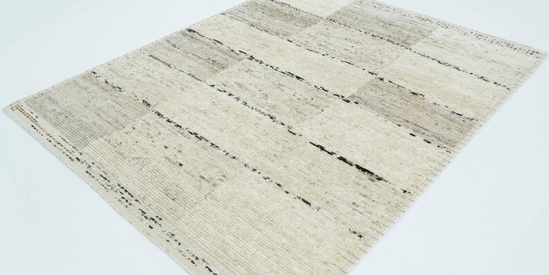 Warm Grain Boulder Cream wollen vloerkleed, handgeknoopt met een gestructureerd tribaal weefsel, crèmekleurig vloerkleed 8x10 afbeelding 1