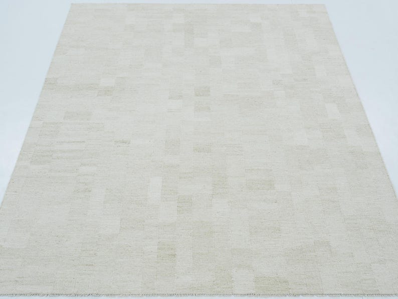 Tapete Soft Ground Dill Cream em lã, tecido à mão com trama plana de pelo baixo, tapete creme 8x10 imagem 3