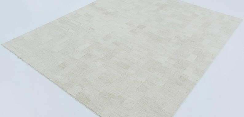 Tapete Soft Ground Dill Cream em lã, tecido à mão com trama plana de pelo baixo, tapete creme 8x10 imagem 7