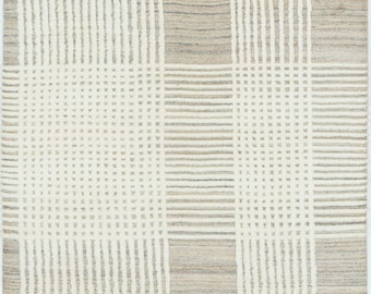Warm Grain Bog Ivory Wool Rug, Hand-Knotted Textured Tribal Weave, Ivory Cream Area Rug 8x10