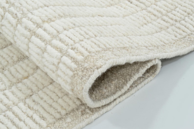 Hoogpolig wollen vloerkleed in de kleur Briar Ivory, handgeknoopt, pluche, hoog-laagpolig, ivoorkleurig crèmekleurig vloerkleed 8x10 afbeelding 1