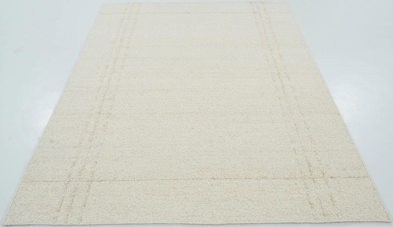 Woven Ridge Ash Ivory Wool Rug, Hand-Woven Ribbed Directional Weave, Ivory Cream Area Rug 8x10 image 3
