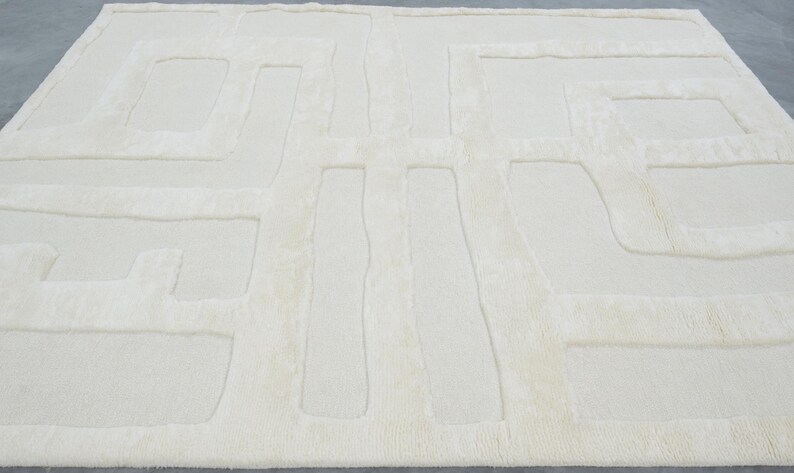 Tystvävd citrin elfenbensfärgad ullmatta, handknuten ton-i-ton subtil textur, elfenbenskrämfärgad matta 8x10 bild 8