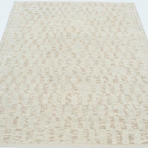 Warm Grain Billow Ivory Wool Rug, Hand-Knotted Textured Tribal Weave, Ivory Cream Area Rug 8x10 image 2