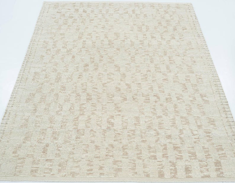 Warm Grain Billow Ivory Wool Rug, Hand-Knotted Textured Tribal Weave, Ivory Cream Area Rug 8x10 image 2