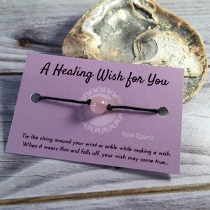 Rose Quartz Wish Bracelet Healing Wish Bracelet Tie on Anklet Rose Quartz Bead Bracelet Rose Quartz Bracelet Friendship Bracelet image 2