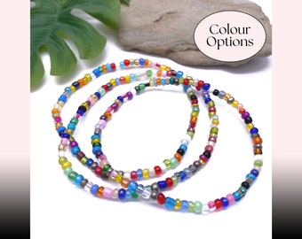 Set of 3 Seed Bead Anklets Multi-Colour Glass Beads Simple Stylish Plain Design Plus Sizes Available 8 to 15 inches Beach Wear Summer Style