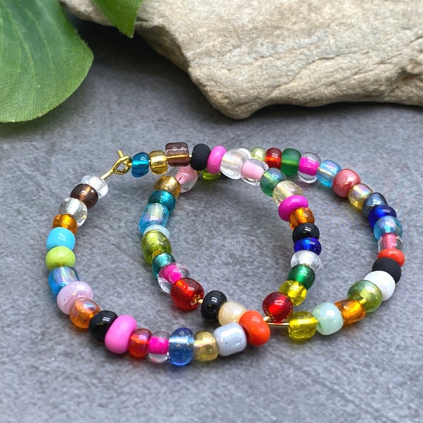 Beaded Hoop Earrings Size Etsy